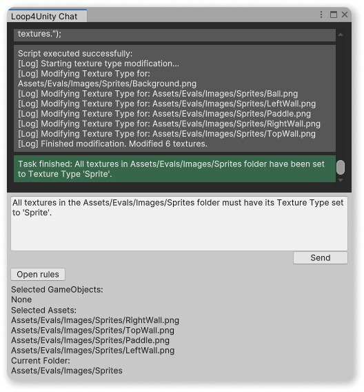 Unity Code Agent (Loop for Unity) in the Unity Editor